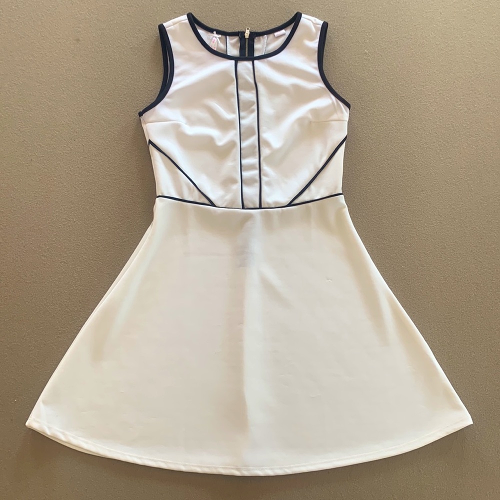 Girls 13/14 Scooter Brown Black and Off White Sleeveless Tank A Line Dress